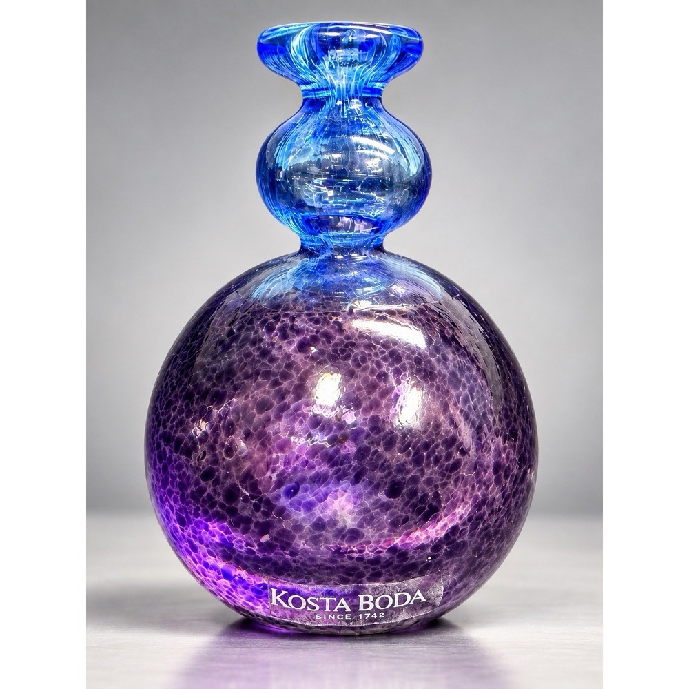 Kosta Boda Bertil Vallien Antikva 3" Mini Bottle Purple Blue Art Glass Signed